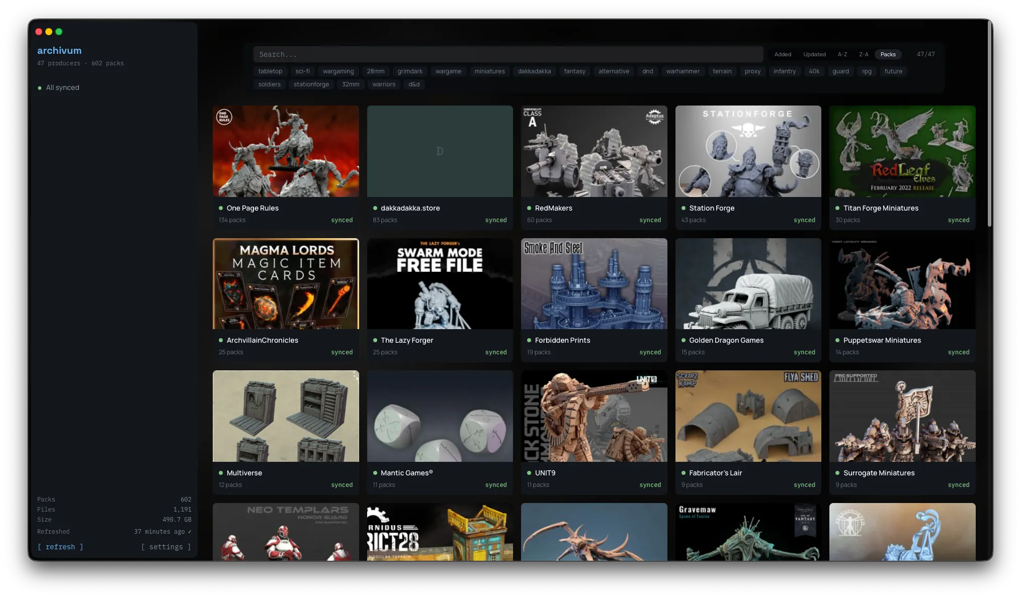 Archivum fully synced library status view