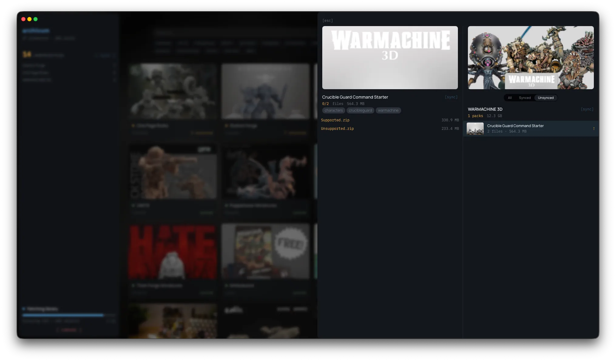 Archivum library sidebar highlighting unsynced files